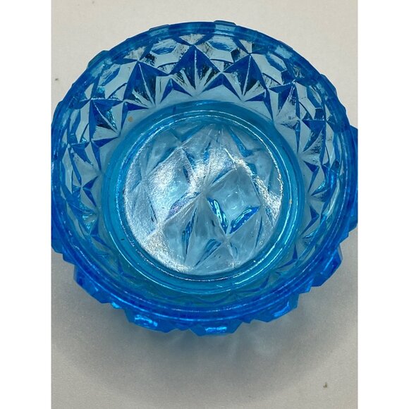 Vintage Blue Pressed Glass Trinket Dish/Bowl With Diamond Pattern - Picture 7 of 8